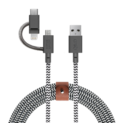 Q&D x NU 6.5 英尺三對 1 充電電纜,帶真皮錶帶