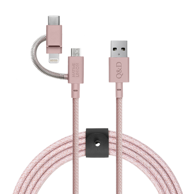Q&D x NU 6.5 英尺三對 1 充電電纜,帶真皮錶帶