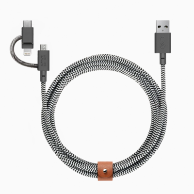 Q&D x NU 6.5 英尺三對 1 充電電纜，帶真皮錶帶