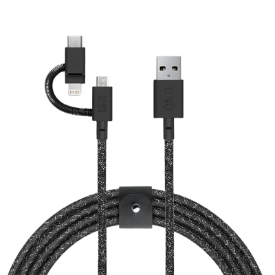 Q&D x NU 6.5 英尺三對 1 充電電纜,帶真皮錶帶